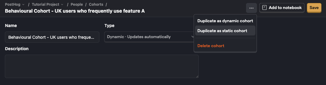 How to duplicate as static cohort