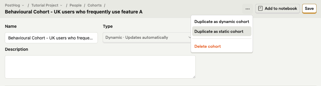 How to duplicate as static cohort